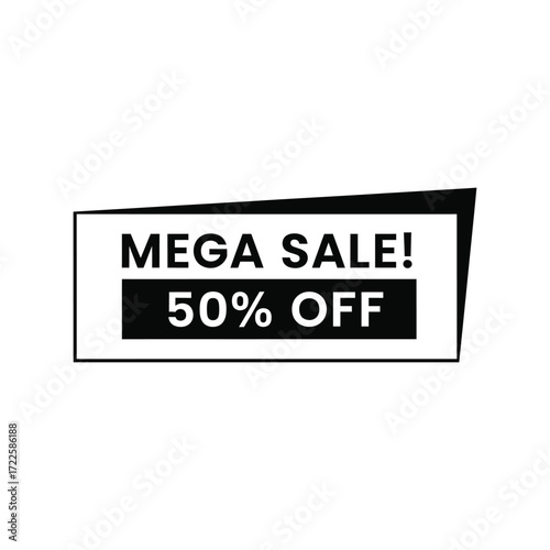 Mega sale 50 percent off discount offer label graphic design vector