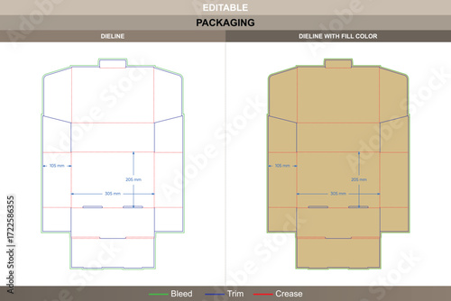 Self locking mailer box packaging template in custom dimensions featuring professional carton dieline and editable die line for shipping and retail packaging