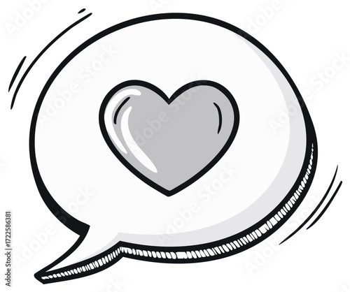 Heart inside speech bubble, sketch drawing conveys feelings and thoughts of love, sympathy, or care