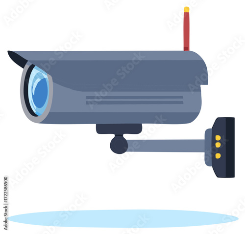 Modern wireless security camera with antenna flat vector illustration for surveillance and safety concepts
