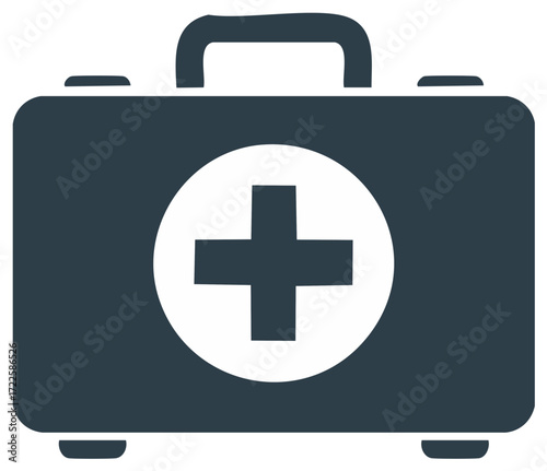 Dark Blue First Aid Kit Icon with White Medical Cross Symbol for Emergency Healthcare