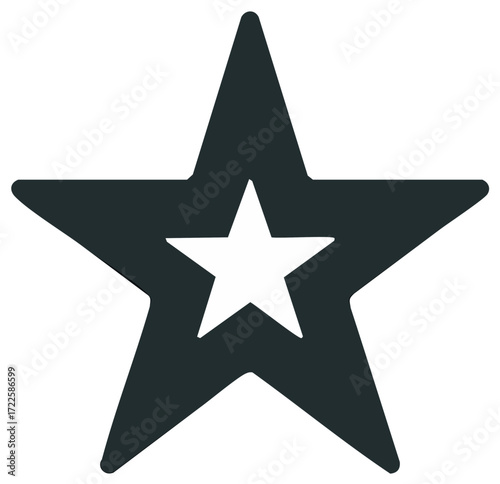 Star shape with a smaller star shape cut out of it, on white, emblem or rating symbol