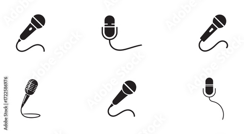 Hand Holding Microphone and Muted Mic Icons Collection
