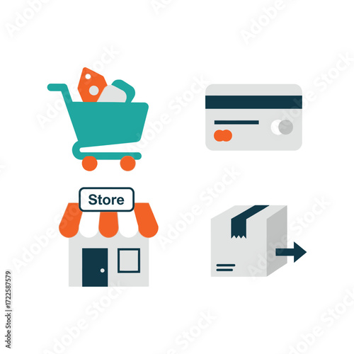 Online shopping icons set for retail e commerce and delivery services vector