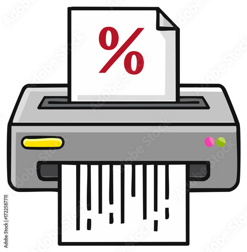 Shredding Percent Sign on Paper in Paper Shredder