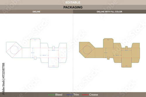 Snap lock insert box packaging template in custom dimensions featuring professional carton dieline and editable die line for folding carton production design