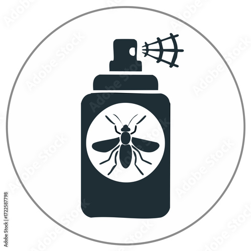Pest control insecticide spray bottle with a mosquito logo flat vector icon