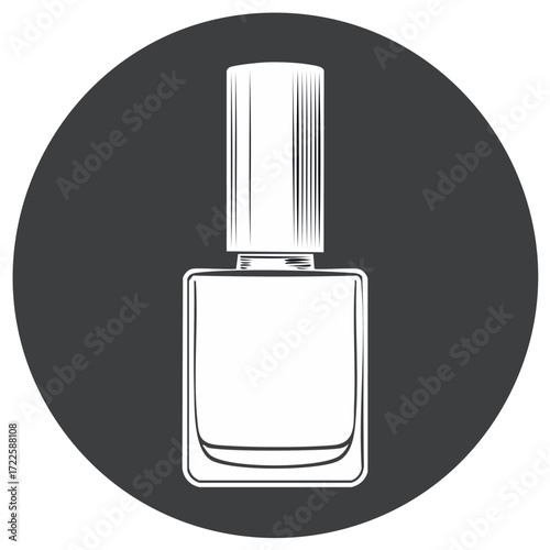 Elegant monochrome line illustration of a cosmetic nail polish bottle, perfect for beauty product designs