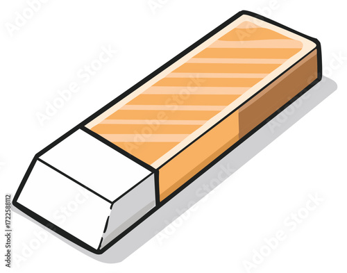 Cartoon illustration of a school eraser tool with shadow isolated on white background