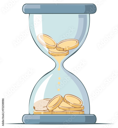 Hourglass with Gold Coins Time is Money Investment Cartoon Illustration