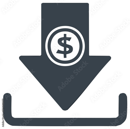 Downward Arrow with Dollar Sign Depositing Funds or Receiving Payment Illustration
