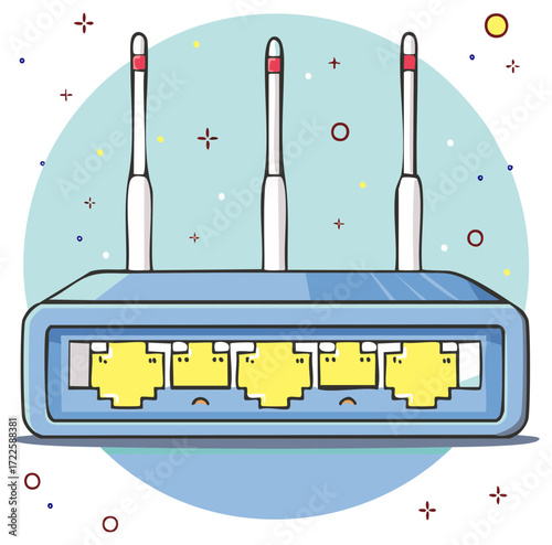 Cartoon illustration of a Wi Fi router for wireless internet connection