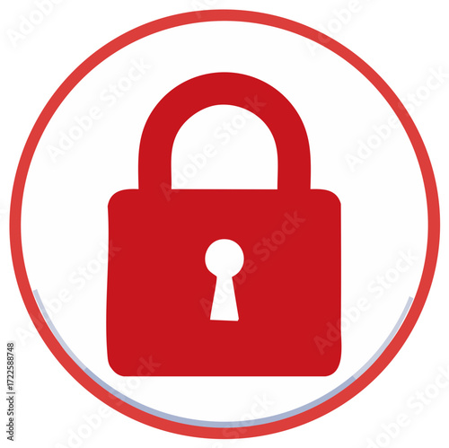 Simple red closed padlock icon inside a circle symbolizing security privacy and safety