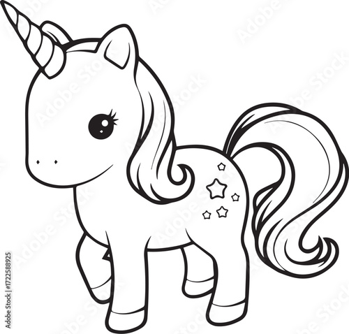 Dreamy Unicorn: A charming illustration depicts a whimsical unicorn, a magical creature with a single spiraled horn, its design ready to ignite imaginations and perfect for any creative project.