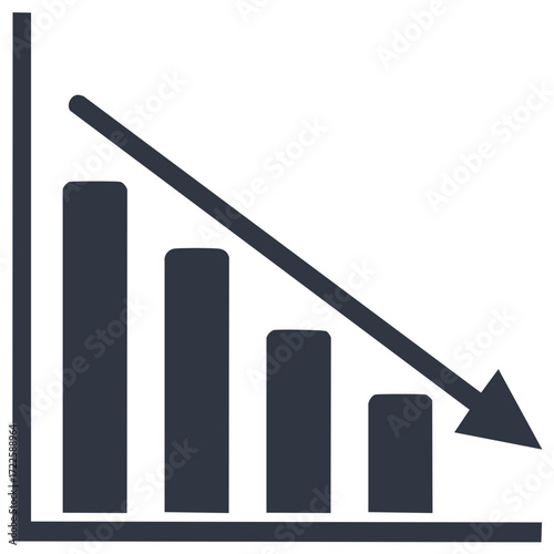 Declining bar chart graph with downward arrow indicating loss