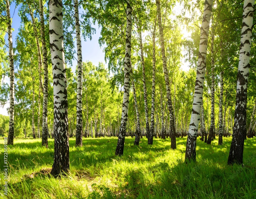 Obraz premium Sunny birch forest (1)