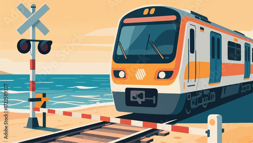Train Side Beach Illustrator Artwork Banner Background Design Template 