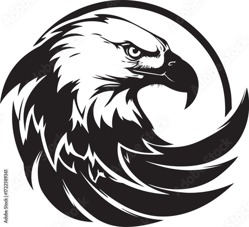Majestic Eagle Profile: A striking monochrome illustration showcasing the profile of an eagle, radiating power, freedom, and unwavering focus.
