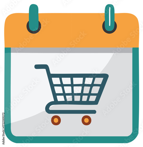 Calendar icon featuring shopping cart symbol illustration for business planning and online shopping event reminder