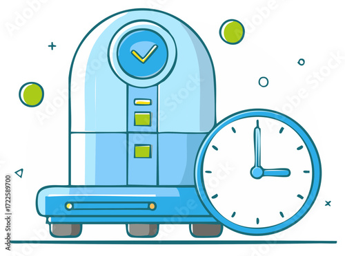 Automated Kiosk Machine and Clock Symbolizing Efficient Time Management and Approved Service