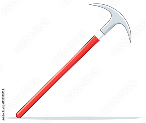 Red firefighter pike pole with a steel hook vector illustration