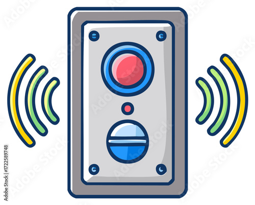 Ringing smart doorbell cartoon icon for home security system and communication