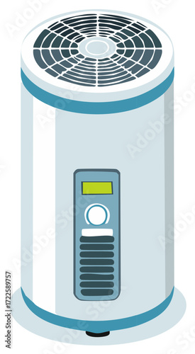Sleek home air purifier or humidifier appliance with top fan grill and control panel