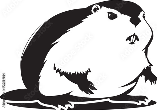 Groundhog Illustration: A monochrome illustration captures the essence of a groundhog, depicted in a striking black and white style, showcasing its distinctive features with artistic flair.