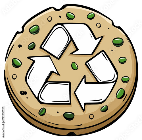 Whimsical Recycling Symbol Cookie with Green Pea Toppings and Playful Design