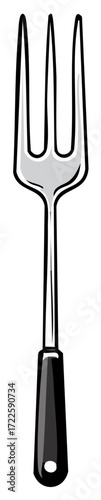 Simple illustration of a single metal fork with a black handle and three tines
