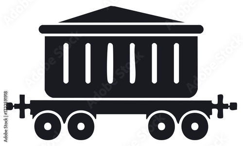 Simple silhouette icon of a vintage railway freight car for transport and logistics