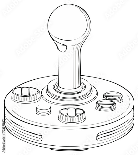 Classic arcade joystick controller line art illustration for retro gaming concept