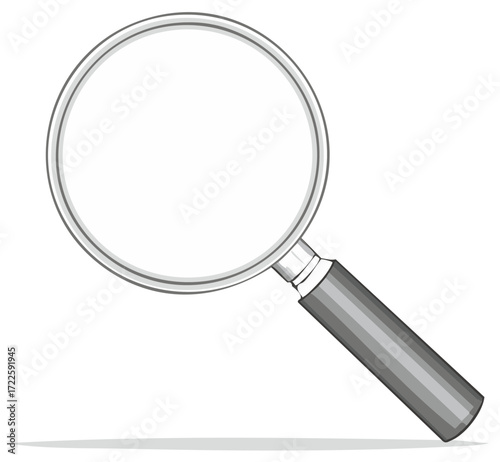 Grayscale vector illustration of a magnifying glass for search, find, and research concepts