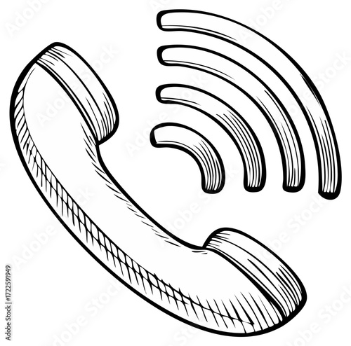 Vintage telephone handset with radiating sound waves communication signal