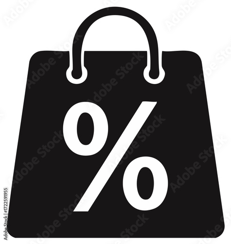 Shopping bag with percentage sign vector icon for retail sales and discounts