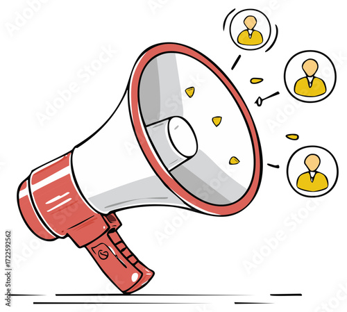 Red Megaphone Announcing People Connections Social Announcement Vector Graphic Concept Illustration for Business Marketing or Team Building