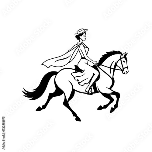 Wallpaper Mural Black and white line art of a beautiful woman with perfect body riding horse elegant minimalist illustration Torontodigital.ca