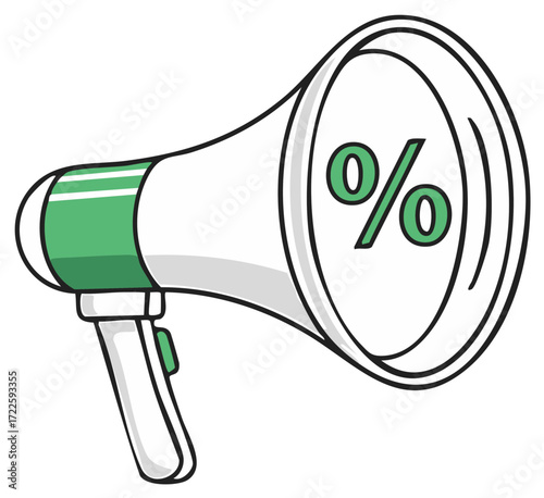 Cartoon Megaphone with Percentage Symbol for Sale Promotion and Discount Announcement