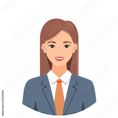 Female business professional, flat style illustration. Smiling office woman portrait, isolated on white background.