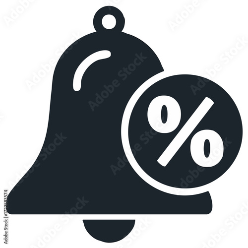 Bell Icon with Percentage Sign Symbol for Sales Promotion and Discount Alert Reminders