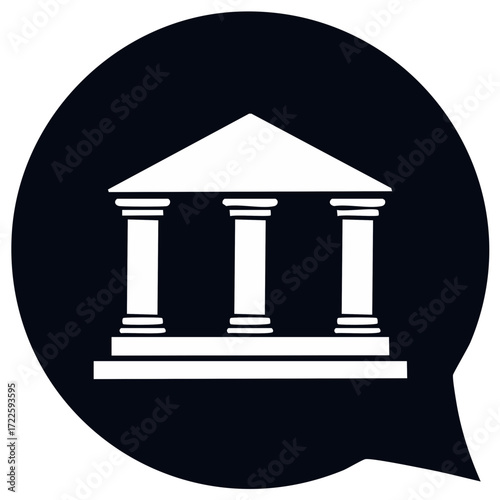 Classical building icon in a speech bubble representing government financial or legal communication