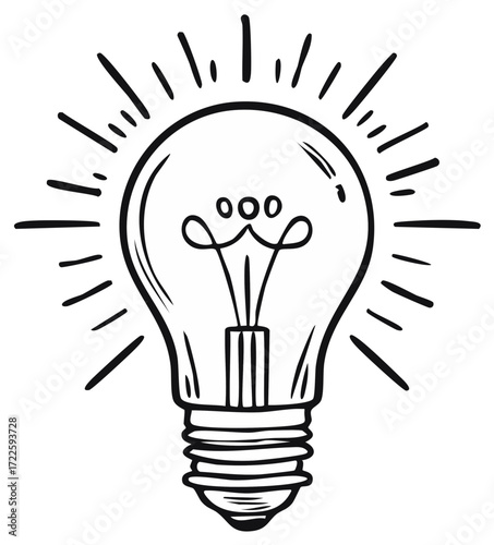 Simple hand drawn light bulb radiating bright ideas and inspiration