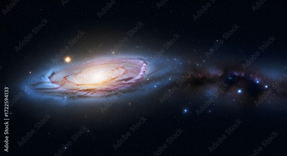 Fototapeta premium Cosmic Ribbon A Breathtaking Spiral Galaxy Unveiled in Deep Space Exploration