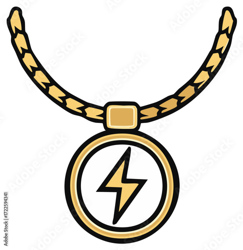 Gold Chain Necklace Pendant With Lightning Bolt Symbol Fashion Accessory Jewellery
