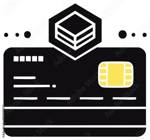 Secure payment card with data storage symbol for financial technology concept