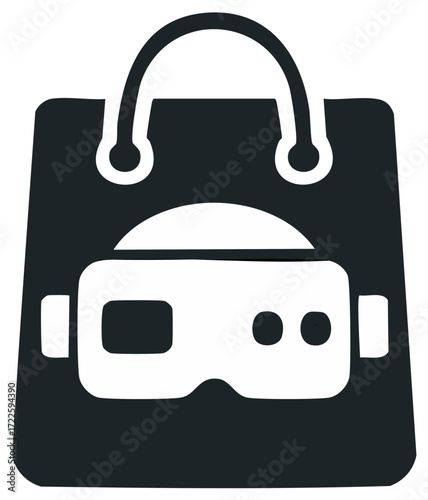 VR headset inside shopping bag icon representing online virtual shopping or technology