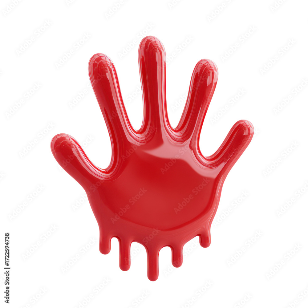 Obraz premium Red Paint Handprint Isolated Black.