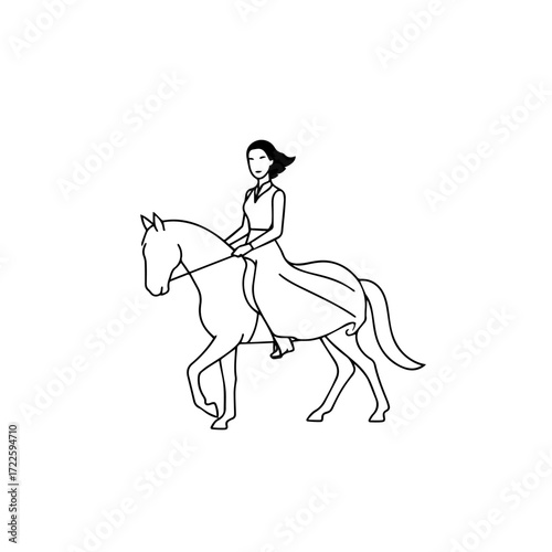 Wallpaper Mural Black and white line art of a beautiful woman with perfect body riding horse elegant minimalist illustration Torontodigital.ca