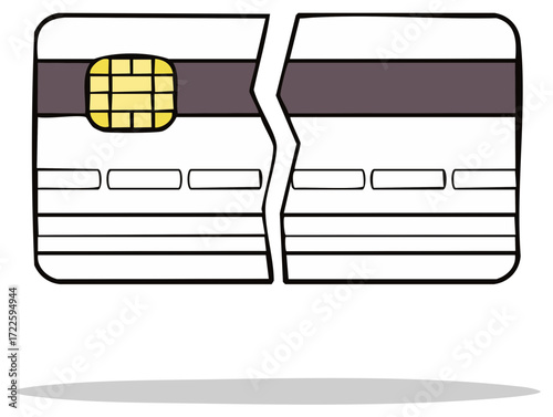 Broken credit card with chip and magnetic stripe simplified drawing