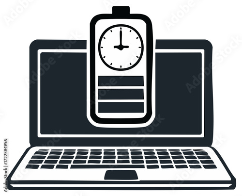 Laptop battery life icon with clock showing power duration and time remaining